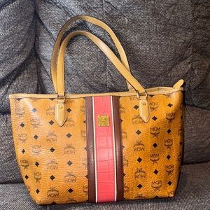 MCM Tan and Red Women's Tote Bag